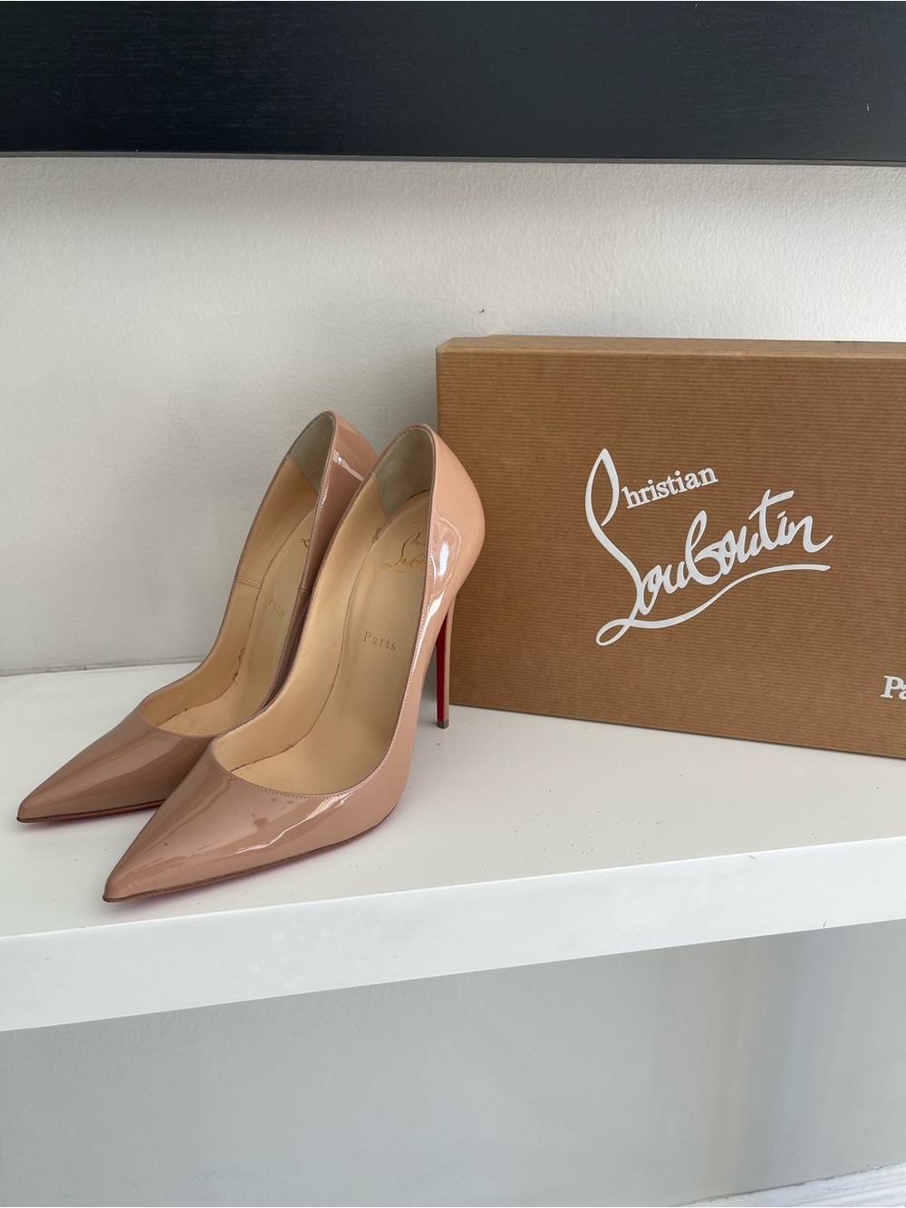 Christian Louboutin So Kate Nude 120 Patent Pumps with Red Sole